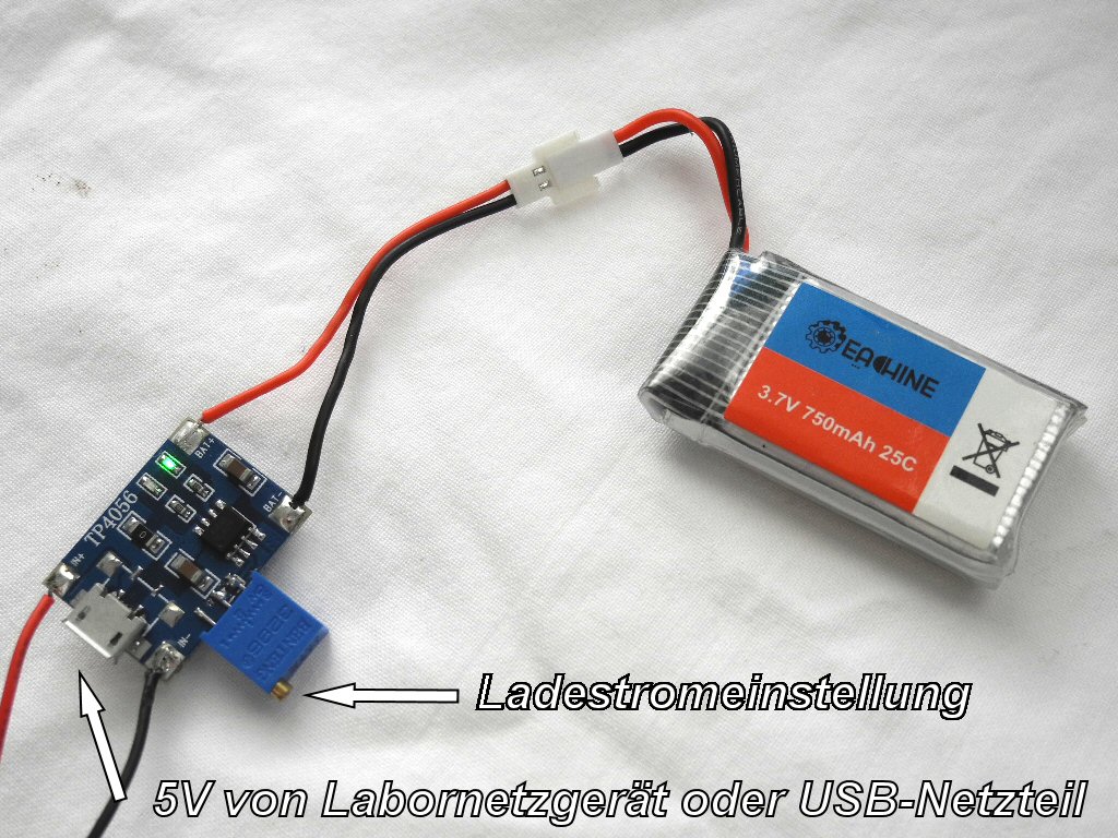 Universal-Ladeplatine aus China für 1S-Modellbau-Lipos selber modifizieren einstellbarer Ladestrom.